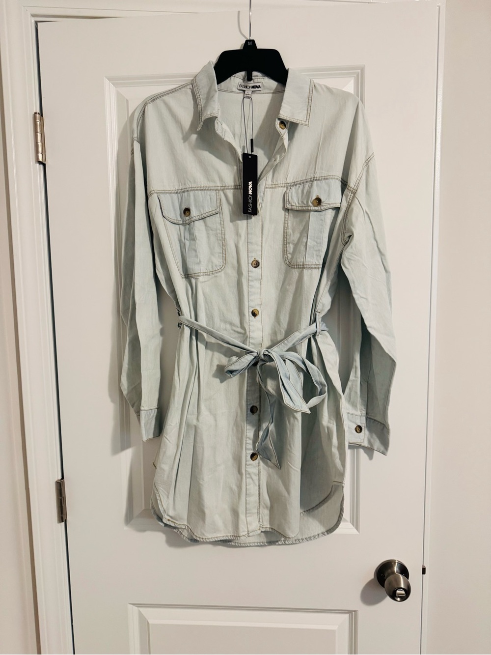 Fashion Nova Light Denim Shirt Jacket in Pale Blue